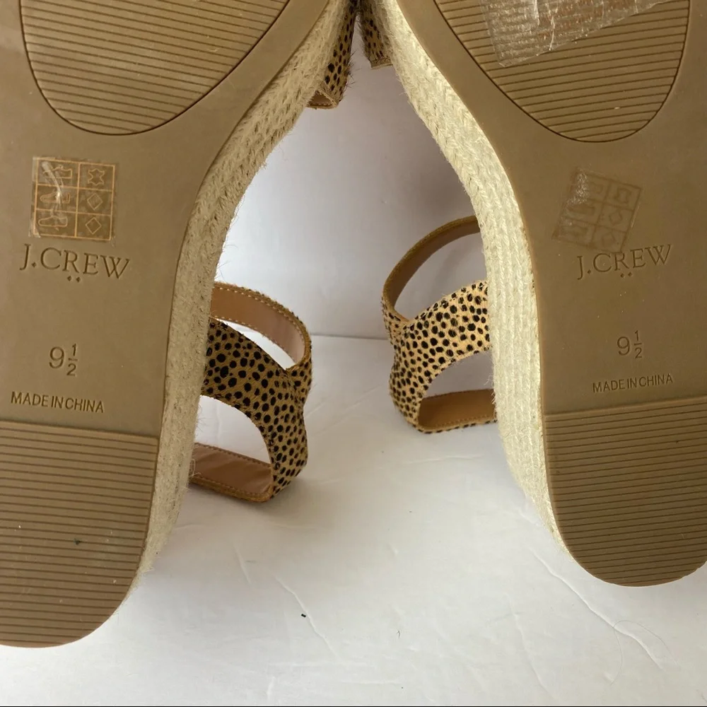 J. Crew Leopard Calf Hair Espadrille Sandals 9.5